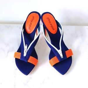 Jeffrey Campbell SPORTIA-HI Blue Orange Zipper Sandal Heel